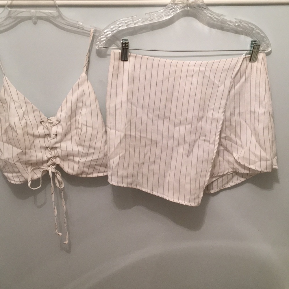 White pin stripped set